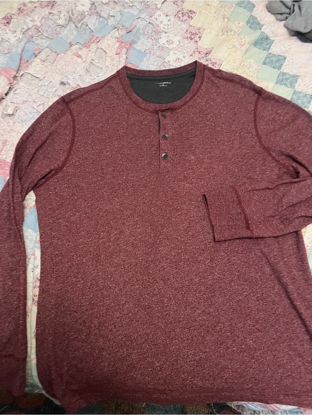 Men’s Maroon Henley Long-Sleeve Shirt
